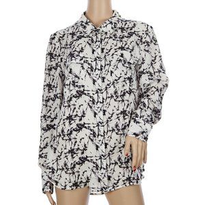 2OH Threads 100% Silk Black White Long Sleeve Blouse Large